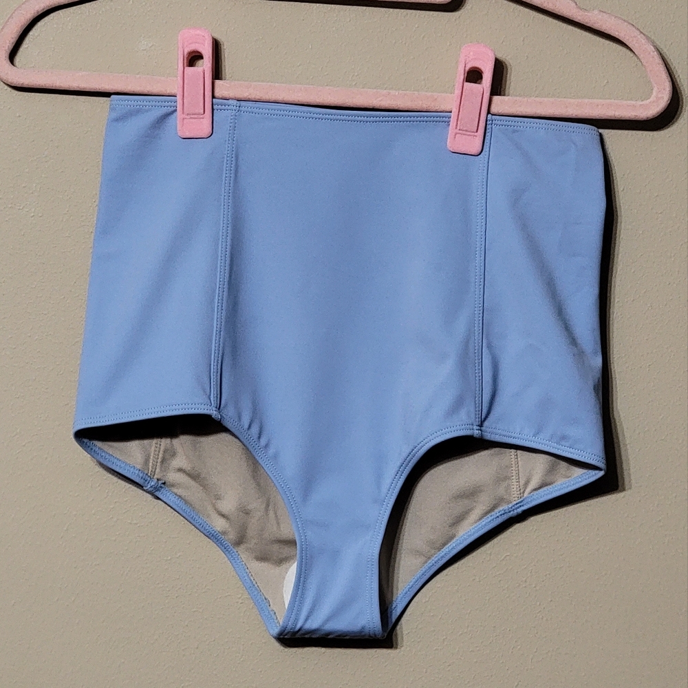 NEW Kortni Jeane High Waisted Blue Bathing Suit Bikini Swim Bottoms, Size Small